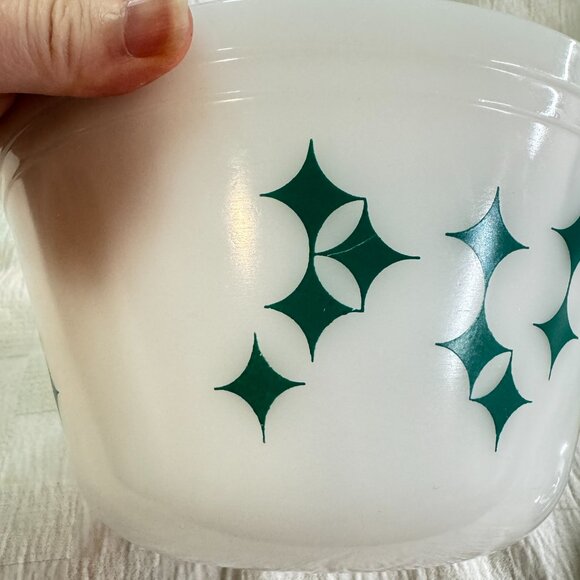 Vintage Federal Glass Mixing Bowl Oven Ware Turquoise Atomic Star MCM 3 QT - Picture 11 of 11